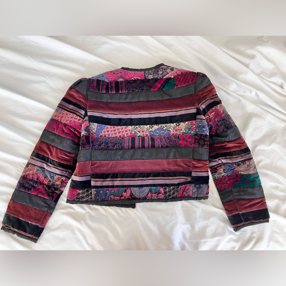 Custom Made Velvet Patchwork Cropped Jacket Size … - image 5